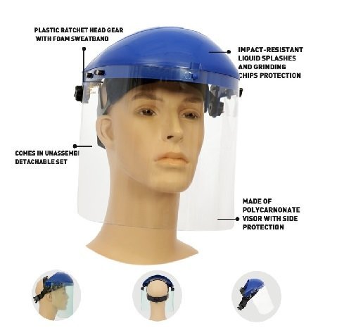 Face Shield Visor With Ratchet Head Gear